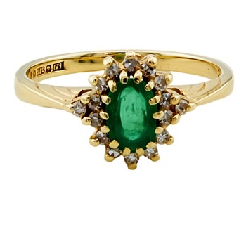 9ct Gold Emerald/Diamond Cluster Ring size I